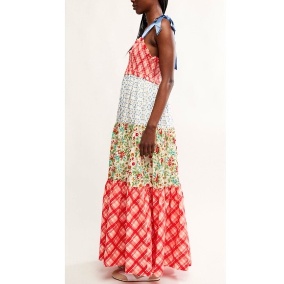 NWT Free People Bluebell Patchwork Maxi Dress in Cherry Combo - Picture 4 of 15